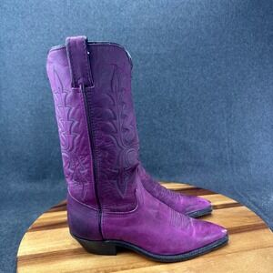 Vtg Code West Womens Sz 5.5 Purple Leather Western Cowboy Boots Pointed Toe